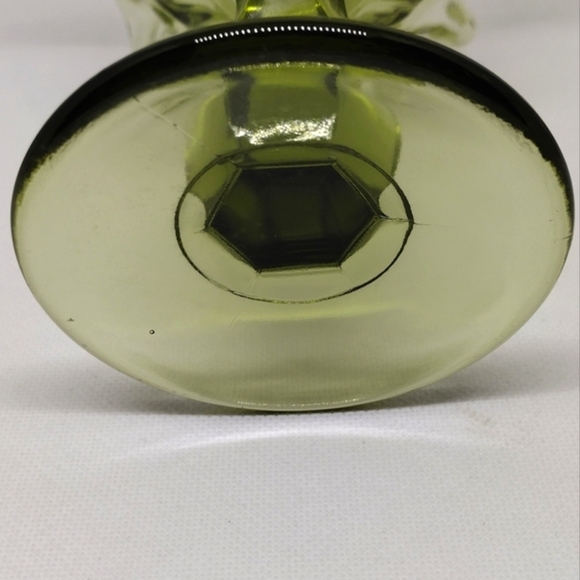 Vintage Fenton Colonial Green Thumbprint Ruffled Crimped Edged Compote - Picture 8 of 12